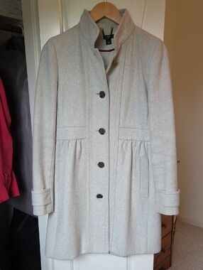 J.Crew Gray Wool-Blend Stand-Collar Pea Coat (Women's 8)